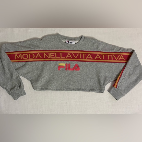 Fila Tops - Fila Medium Gray Cropped Sweatshirt with Red Accents